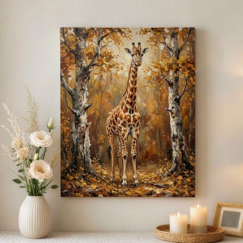 Cuadro decorativo de jirafa realista en lienzo marrón de 16 x 20