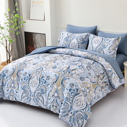 50% Off Drucon Blue Paisley Comforter Set Queen, 7-Piece Bedding