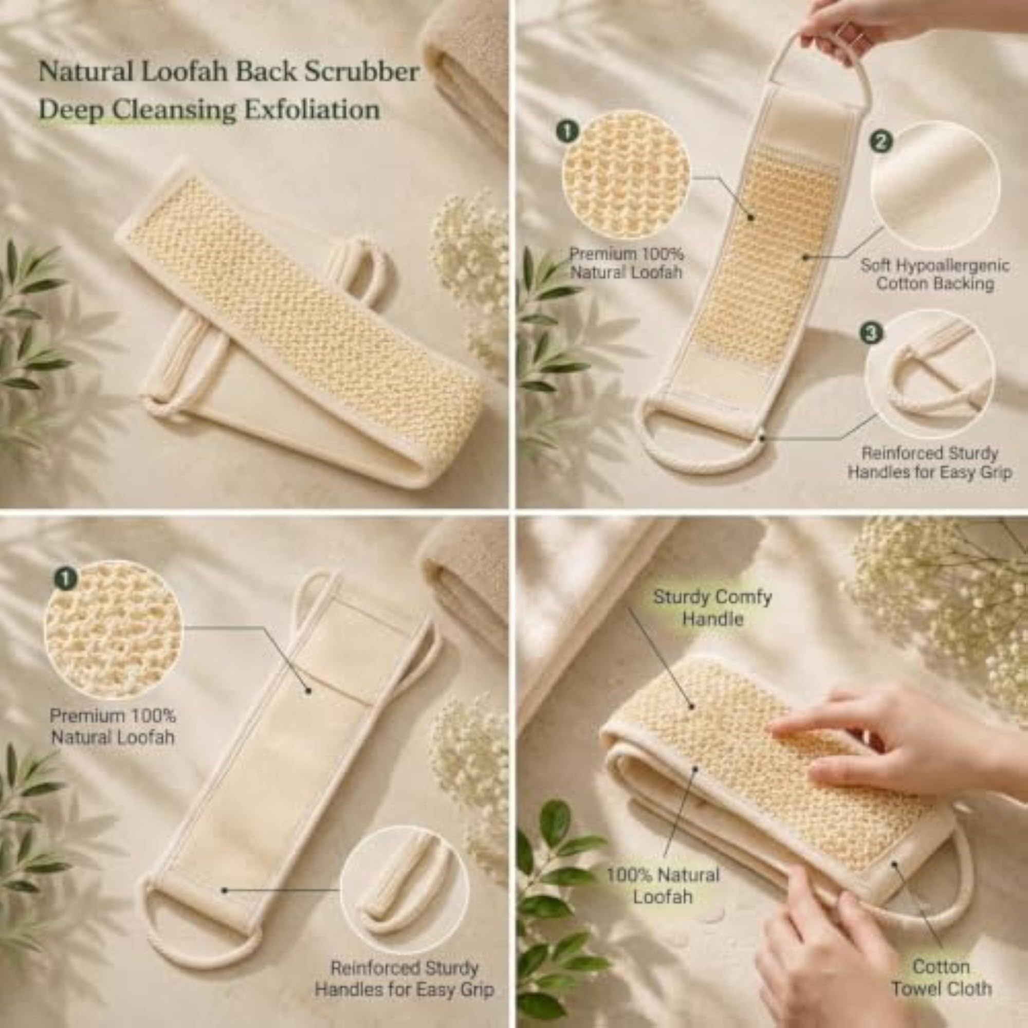 Natural Loofah Exfoliating Back Scrubber for Shower