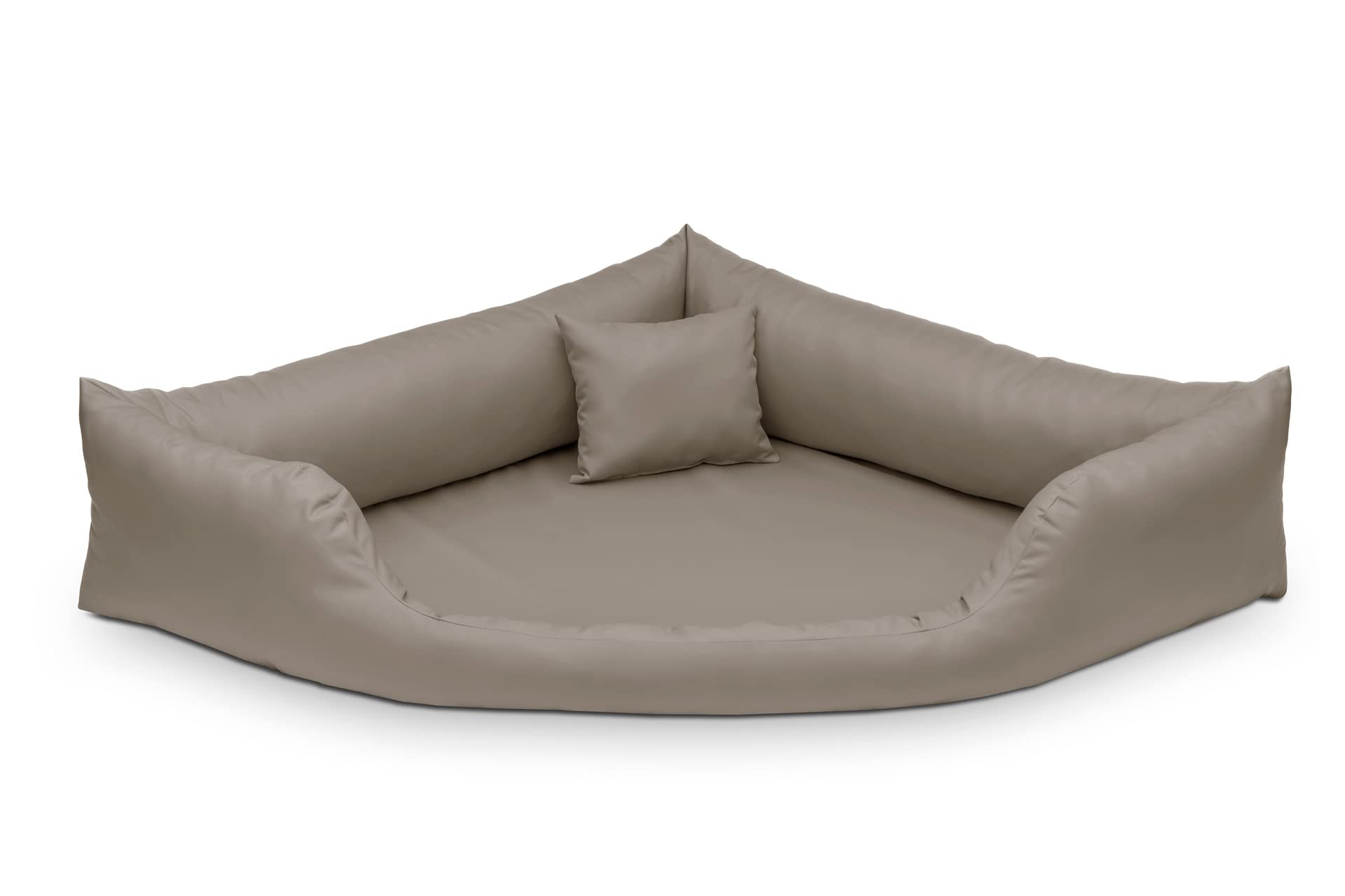 Juelle Legowisko dla Psa ze Sztucznej Skóry, Narożne Legowisko dla Średnich i Dużych Psów, Puszysta Poduszka dla psa, Legowisko w kształcie Sofy Gabi M-XXL (120x120 cm, Brudny Beżowy)