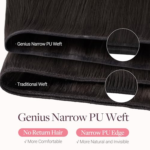 Image of GOO GOO Genius Narrow Edge PU Weft Hair Extensions Human Hair, Invisible Sew in Hair Extensions Human Hair, 2 Dark Brown 22 Inch 120g, Seamless Soft Lightweight