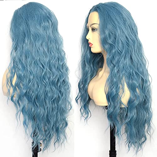 SeraphicWig Beautiful Half Pink Half Blue Silky Straight Synthetic Lace Front Wigs For Women Heat Resistant Long Straight Wig for Party 24inch - Image 3