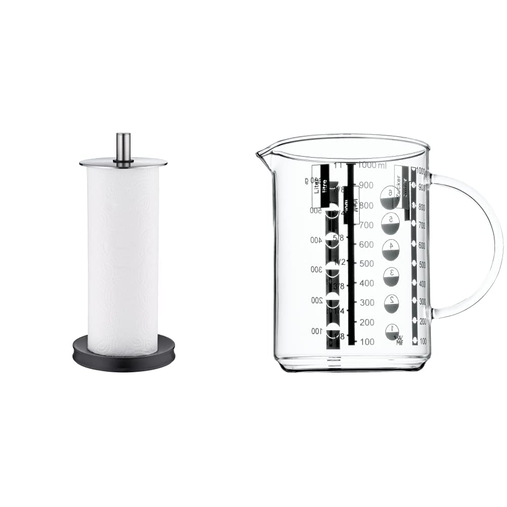 WMF Depot Küchenrollenhalter stehend 32cm, Cromargan Edelstahl, Silikonfüße spülmaschinengeeignet & Gourmet Glas Messbecher 1l, hitzebeständiges Glas, Skalierung für Liter, Milliliter, Tassen u. Gramm