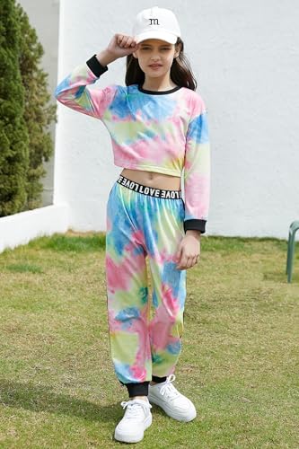 Betusline Girls 2 Piece Outfits Girls Cropped Sweatsuit Pants Outfit Clothes Set, 4T-14 Years4