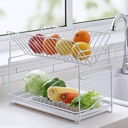 錬鉄製食器乾燥ラック - 皿やカトラリーの収納に最適なキッチンオーガナイザー＆水切り(White)