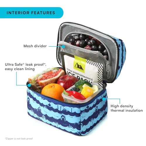 Image of Arctic Zone Kids Lunch Box Combo with Gel Ice Pack and Sandwich Container, 2 Compartment Insulated Bucket for Travel Lunch, Deep Shark