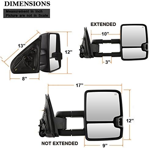Miniatura 9 de AKKON - Para Chevy Silverado 14-20 humo extensible con función calefactada de remolque, espejos laterales izquierdo + derecho par