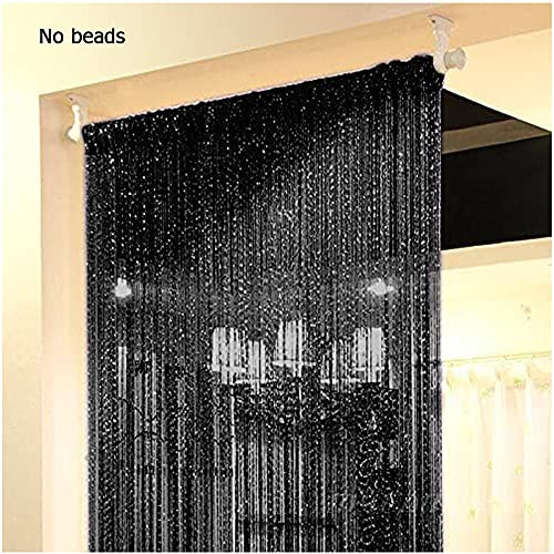 Duosuny 39X78 Inch Door String Curtain Rare Flat Silver Ribbon Thread Fringe Window Panel Room Divider Cute Strip Tassel For Wedding Coffee House Restaurant Party Parts (Pack Of 2 Black) #TOP1