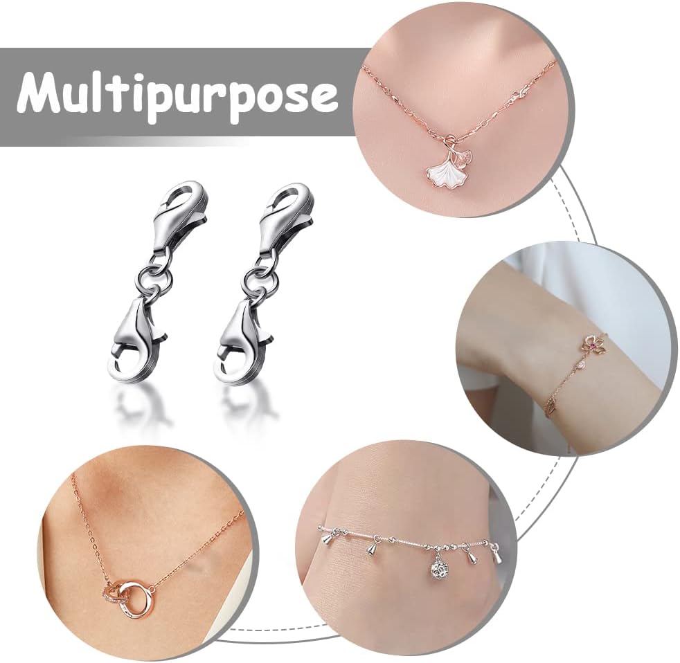 50Pcs Double Lobster Clasps, Double Claw Connector, Small Necklace Bracelet Extenders, Necklace Shortener Clasp Bracelet Extension Clasp, Silver