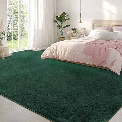 Image of Large Modern Area Rugs for Living Room Bedroom, 6x9 Feet Dark Green Ultra Soft Thickened Memory-Foam Indoor Rug, Comfy Aesthetic Solid Minimalist Carpets for Girls Boys Nursery Dorm Home Decor