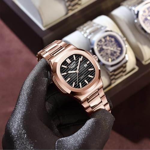 Image of ZUNPAI Watches for Men Business Dress Quartz Wristwatch Male Classic Watch Stainless Steel Strap Analog Waterproof with Luminous Calendar