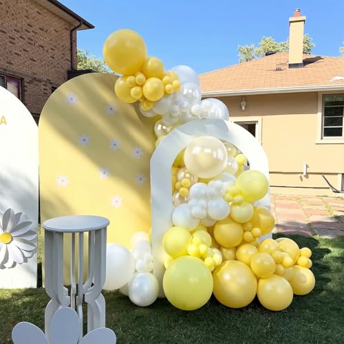 Image of Yellow and White Balloons, 12 Inch Pastel Light Yellow Ivory White and Clear Latex Helium Balloons for Lemon Sunflower Bee Daisy Theme Kids Birthdays Bridal Baby Shower Wedding Party Decoration