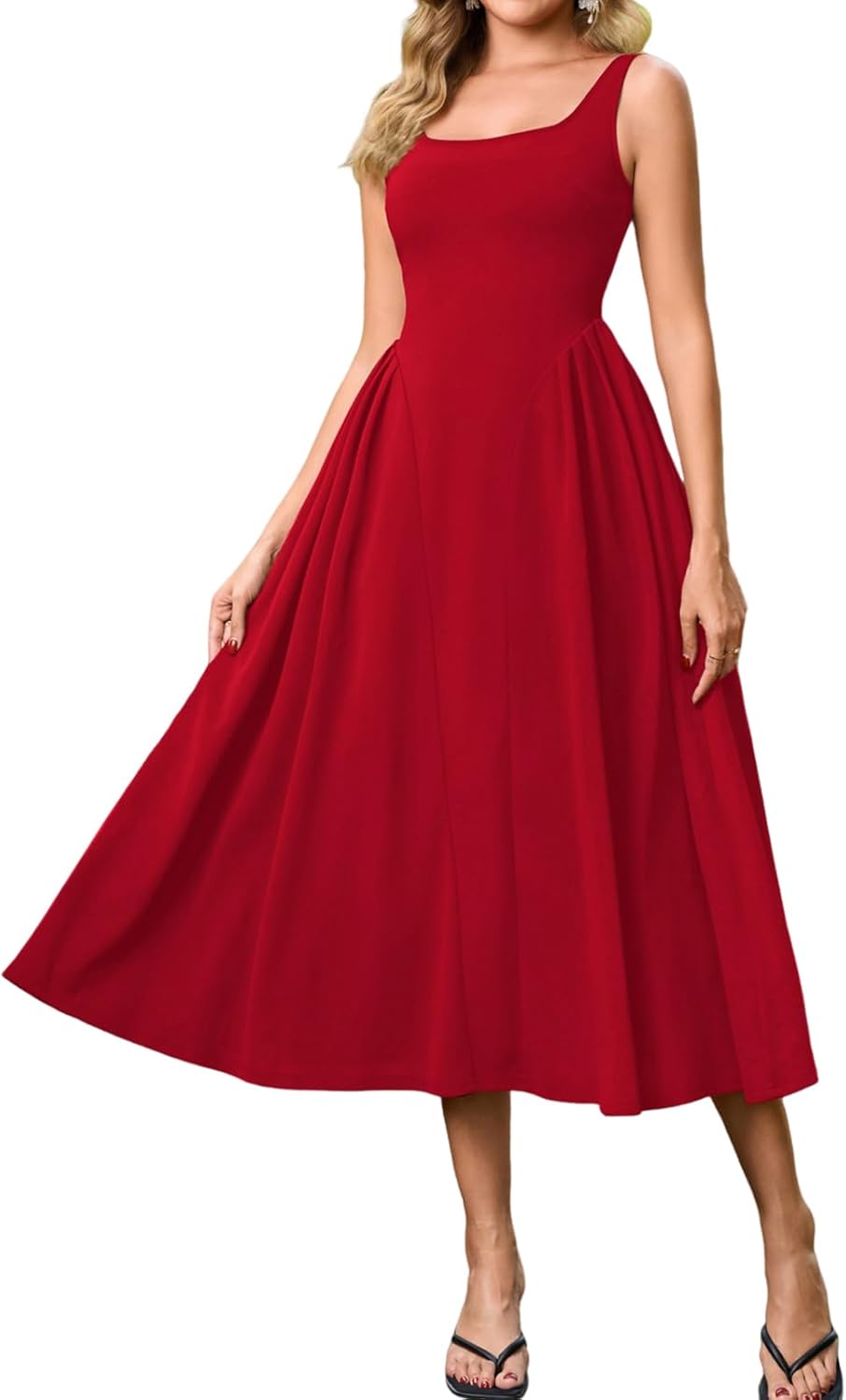 Womens Wedding Guest Midi Dress Summer Spring Flowy Sundress for Women 2026 Long Formal Dresses