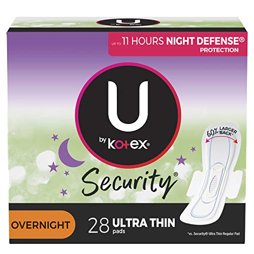 U by Kotex Clean & Secure Ultra Thin Overnight Pads with Wings (Previously 'Security'), 28 Count (Packaging May Vary)