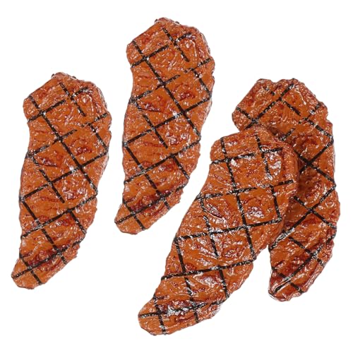 OUNONA 4 個 ミニステーキ 人工肉 おもちゃのグリル食品 人工ステーキ小道具 遊ぶ シミュレートされた 人工食品小道具ロースト 小さなおもちゃのステーキ 人工物 おもちゃの食べ物 人工魚 塩ビ