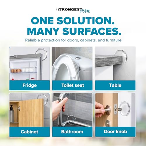Image of STRONGEST HOME Door Stoppers (Medium) 2 inch - Door Stop for Wall with Strong Back Adhesive - Quiet and Shock Absorbent Silicone Wall Protectors from Door Knobs - Protects Every Surface - (Clear | 20 PCS)