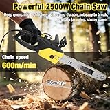 16" Electric Chainsaw Corded, 2500W Powerful Electric Chainsaw, Portable Corded Chain Saw with 1.5m Power Cable&Auto Chain Lubrication Chain Saw for Garden Tree Pruning, 10m/s Chain Speed to Cut Wood - Image 3