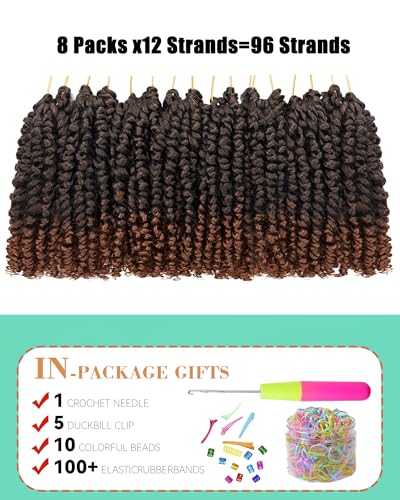 Pre-Twisted Passion Twist Crochet Hair for Black Women Passion Twist Hair Pre Looped Bohemian Braids 6 Inch 8 Packs Ombre Black to Brown Short Bob Curly Crochet Braiding Hair Extensions(6"-8P T30)
