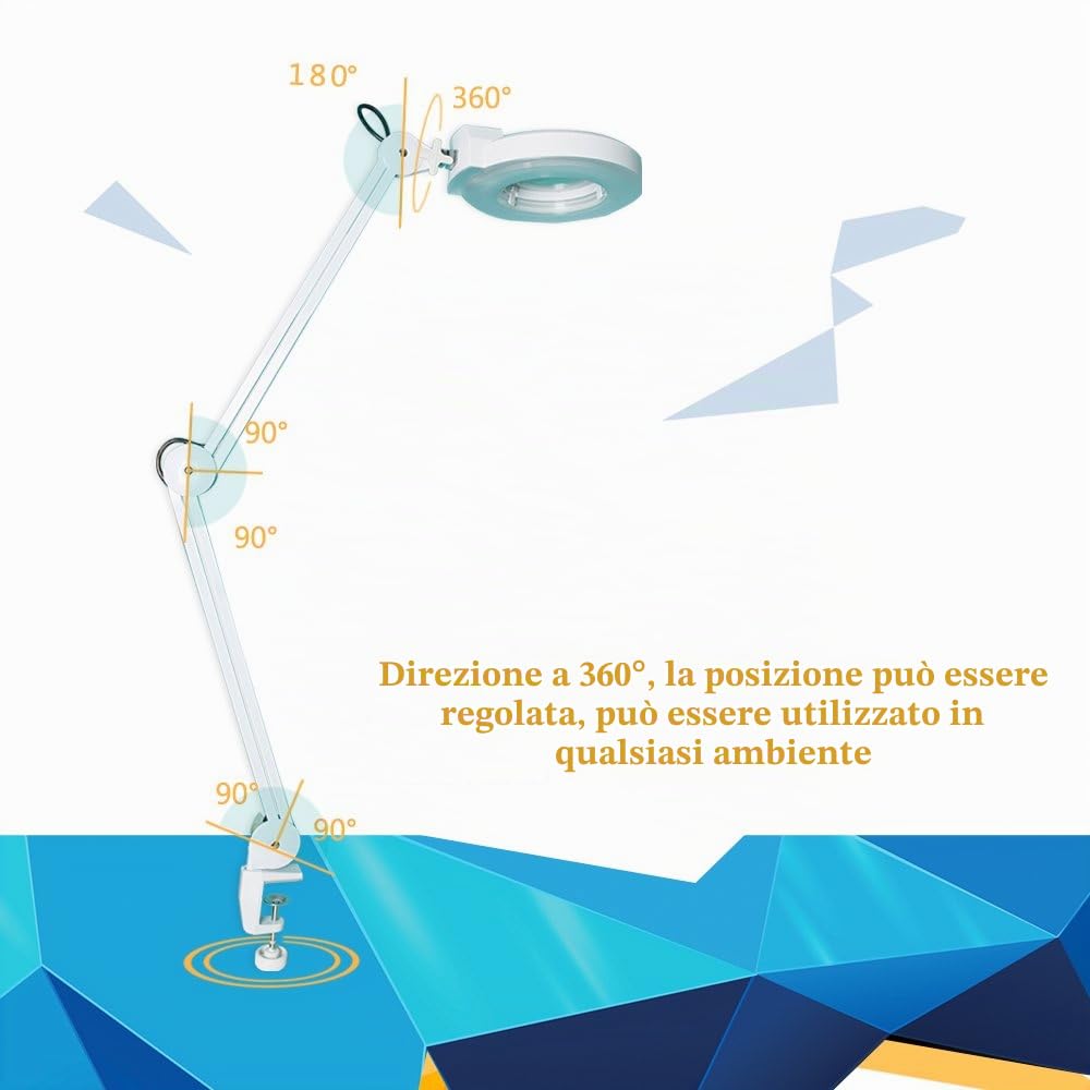 5 DIOTTRIE LED LAMPADA D'INGRANDIMENTO CON LUCE FREDDA BIANCA E MORSETTO PER ESTETISTA ESTETICA LABORATORIO E LAVORI DI