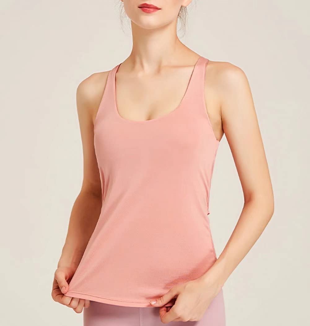 Damen-Trainings-Tanktops mit integriertem BH, ärmellosen Shirts, offener Rücken, Activewear, Weste, Fitnessstudio, Fitness, Yoga-Tops