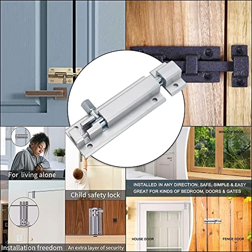 Scottchen Pro Slide Door Bolt Latch, Barrel Bolt With Aluminium Alloy Base Solid Steel Latch Core, Heavy Duty Solid Gate Sliding Latch Lock Security Guard Hardware, Included Screws，3In #TOP6