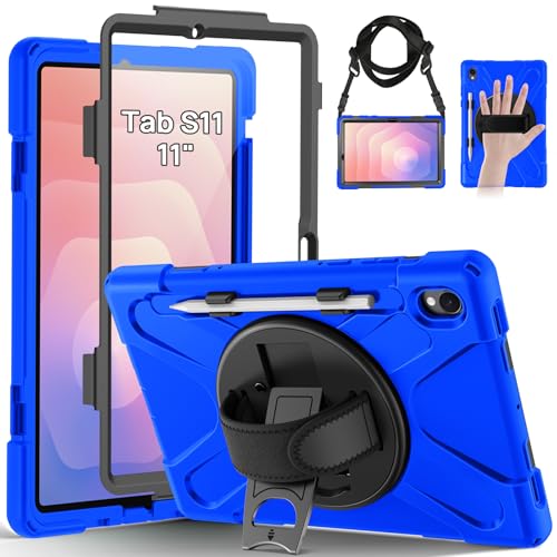 Gerutek Case for Samsung Galaxy Tab S11 2025 11", Full-Body Drop Protective Case with Screen Protector, Pen Holder, 360° Rotate Hand Strap & Stand,Shoulder Strap, Blue by Gerutek - Used condition - US$24.94