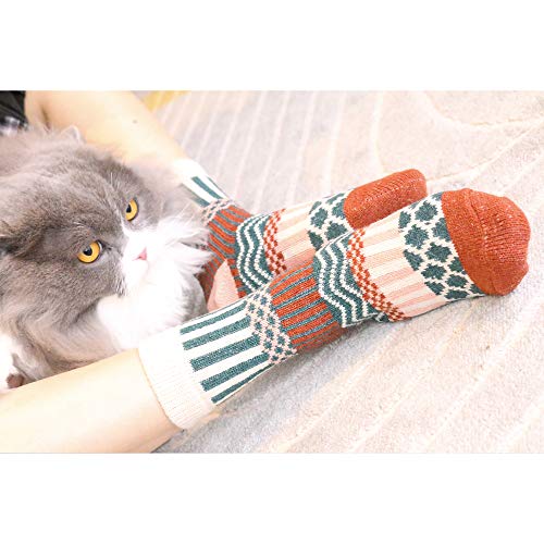 Cindy & Wendy 5 Pack Womens Warm Socks Vintage Thick Knit Winter Cabin Cozy Fuzzy Crew Socks for Women Gifts4