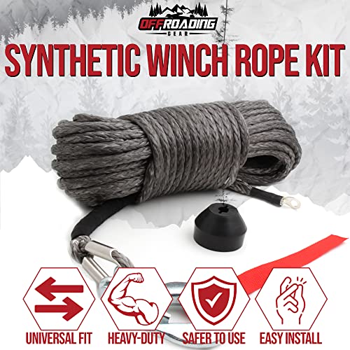 Offroading Gear 50'X3/16” 4X4 Heavy-Duty Synthetic Winch Rope Kit 4,400Lbs | Replacement For Cable Wire | Jeep| Atv| Quad Bike| Utv | Free Snap Hook & Rubber Stopper #TOP6