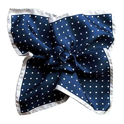 Pochette de costume soie dandy Segni marine blanc pois pour homme élégant