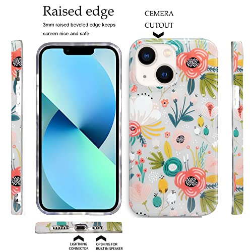 J.west Iphone 13 Case, Clear Floral Flexible Tpu Shockproof Cover Transparent Elegant Designs Durable Protective Women Girls Flower Phone Case 6.1" #TOP4