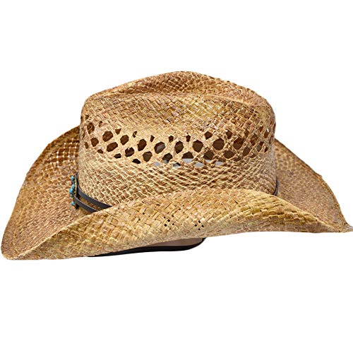 Bullhide Montecarlo Anytime Vented Raffia Western Hat With Turquoise Bead Concho Large/X-Large #TOP2