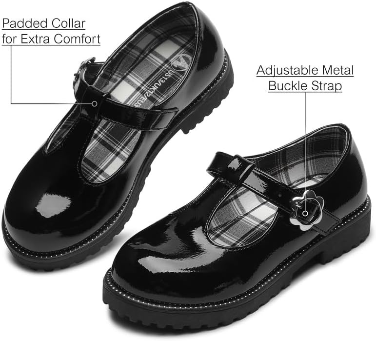 HOMEHOT Girls Mary Jane Dress Shoes with Metal Buckle Strap, Plaid Lining School Party Shoes - Image 5