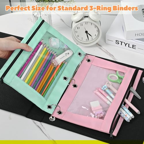 Image of Lanpn Pencil Pouch for 3 Ring Binder 72 Pack, Pastel Binder Pen Bags Bulk with Zipper, Aesthetic 3 Holes Pencil Holder Organizer for Boy Girl Kids School Student, Reinforced Grommets & Clear Window