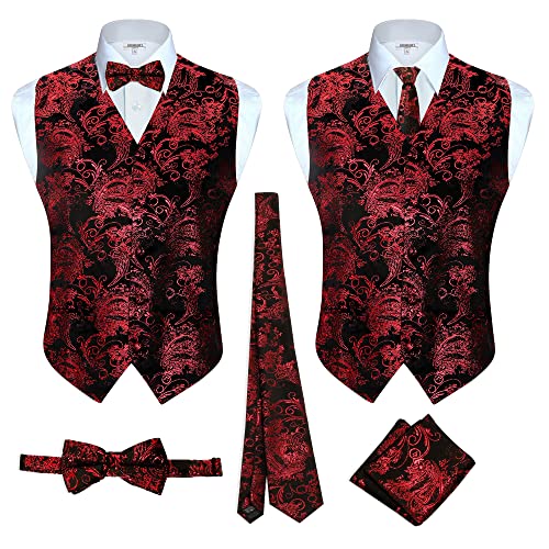 Gioberti Men's Formal 4pc Paisley Vest Necktie Bowtie and Pocket Square