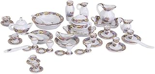 Miniature Tea Set Doll House Tea Set for Toddlers Mini Porcelain Teapot Teacups Plates Dishes Kit Kids Tea Set Dollhouse Accessories 40PCS