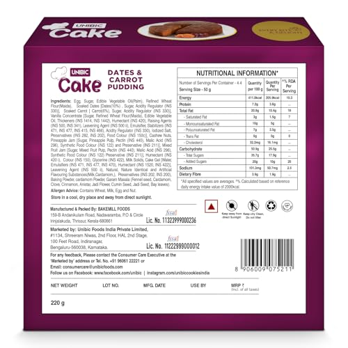 Image of Unibic Foods India Pvt Cake - Dates & Carrot 220Gm (Pack of 2)