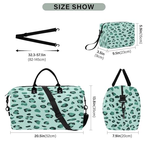Travel Duffle Bag Weekender Bags Overnight Bag with Toiletry Bag Gym Duffel Bag Green Black Leopard for Travel Business Trips Sport3