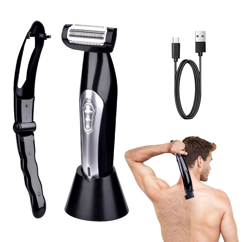 Eléctricas Afeitadora Espalda Hombre, Afeitadora Electrica Hombre de Espalda, Maquina de Afeitar Hombre de Espalda con Mango Plegable, Recortadora Corporal Hombre para Uso en Seco y Húmedo