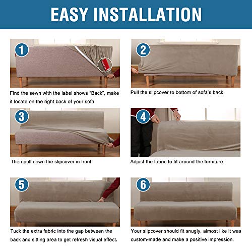 Real Velvet Futon Cover Armless Sofa Covers Sofa Bed Covers Stretch Futon Couch Cover Sofa Slipcover Furniture Protector Feature Thick Soft Cozy Velvet Fabric Form Fitted Stay In Place, Taupe #TOP5