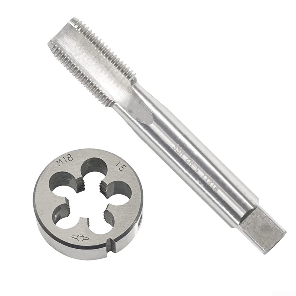Zestaw gwintowników i narzynek, gwintowniki i narzynki do gwintów okrągłych, gwintowniki HSS M18x1,5 mm, gwintowniki M18x1,5 mm, gwinty metryczne prawe do obróbki stali, naprawa gwintów