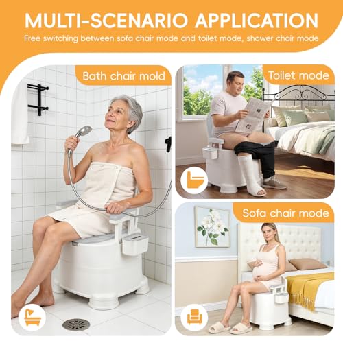 Silla de inodoro portátil 3 en 1 con capacidad de 220 lbs, reposabrazos removibles, cubiertas dobles selladoras de olores y pies antideslizantes, con balde y portarrollos para personas mayores, discapacitadas y embarazadas miniatura 7