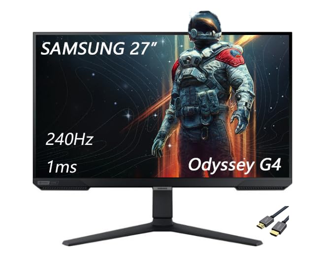 Image of Samsung 27 inch Odyssey G4 Series IPS LED Gaming Monitor, 240Hz, 1ms, Nvidia G-Sync, Ultrawide Game View, AMD FreeSync Premium, HDMI, Black, with HDMI Cable