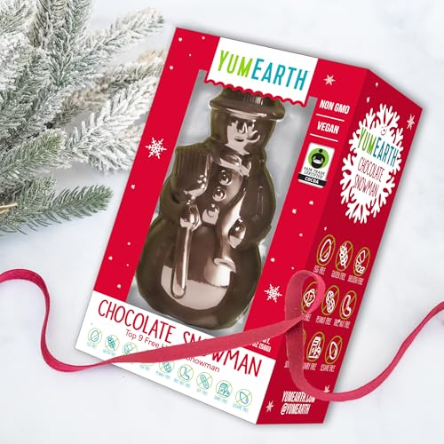 Image of YumEarth Fair Trade Dairy Free Chocolate Snowman - Allergen Friendly, Non GMO, Vegan with Rice Milk - No Artificial Dyes - 1 2oz Hollow Snowman Christmas Candy