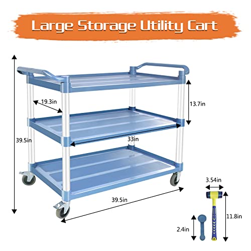Utility-Carts-with-Wheels-Large-Size-Rolling-Cart-with-Wheels-Heavy-Duty-600-LBS-Food-Cart-with-Lockable-Wheels-and-Hammer-for-KitchenOfficeWarehouse-395-D-x-193-W-x-395-HGrey-Large-Size