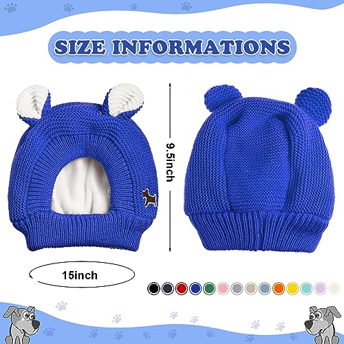 Image of Frienda Dog Ear Muffs Noise Protection, Neck 14.96 Inch Fits Medium Dogs, Knitted Calming Hood for Dogs, Fireworks Thunder Anxiety Relief, Fleece Inner Warm Beanie Hat(Royal Blue)