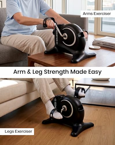 Image of Sparnod Fitness SMB-525B Arm & Leg Mini Exercise Bike with LCD Display, Adjustable Resistance, Portable Under Desk Pedal Exerciser for Home & Office Workout, Compact Steel Frame, 120kg Capacity
