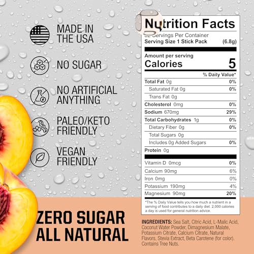 Image of Fire Salt Peach Electrolyte Hydration Sticks, Zero Sugar, 32 Count