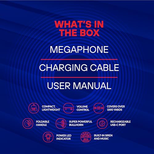 image for Croove Rechargeable Megaphone Bullhorn Speaker, 1000 Yard Voice Range,