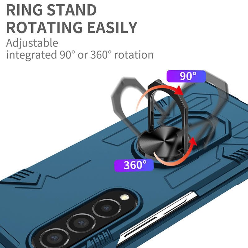 Image of amazon basics Shield Armor Pro Case for Samsung Galaxy Z Fold 6 Ring Holder Stand Back Case Cover for Samsung Galaxy Z Fold 6 - Blue