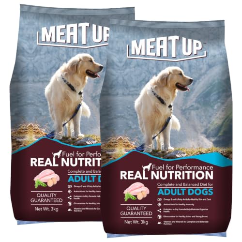 Meat Up Adult Dry Dog Food 6kg (3kg + 3kg) | Chicken Flavour | Gl...